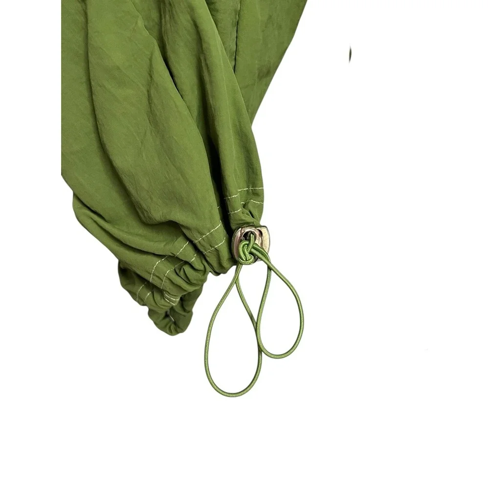 Beige‎ Botany Cargo Pants Medium Green Nylon Parachute Jogger Drawstring Hem